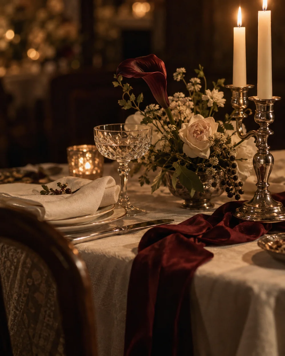 Candlelight, flowers and silk, inspiration for our evening